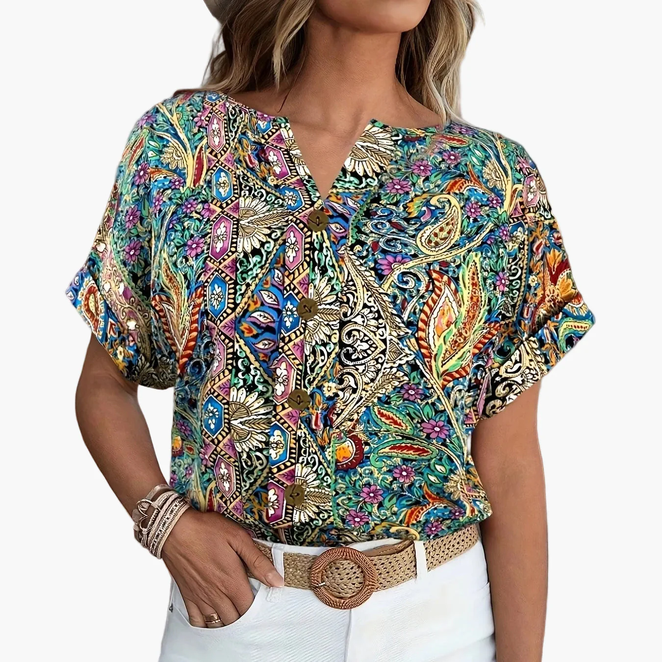 Chemisier Femme Élégant à Fleurs Boutonné Style Printanier Été - Image 9
