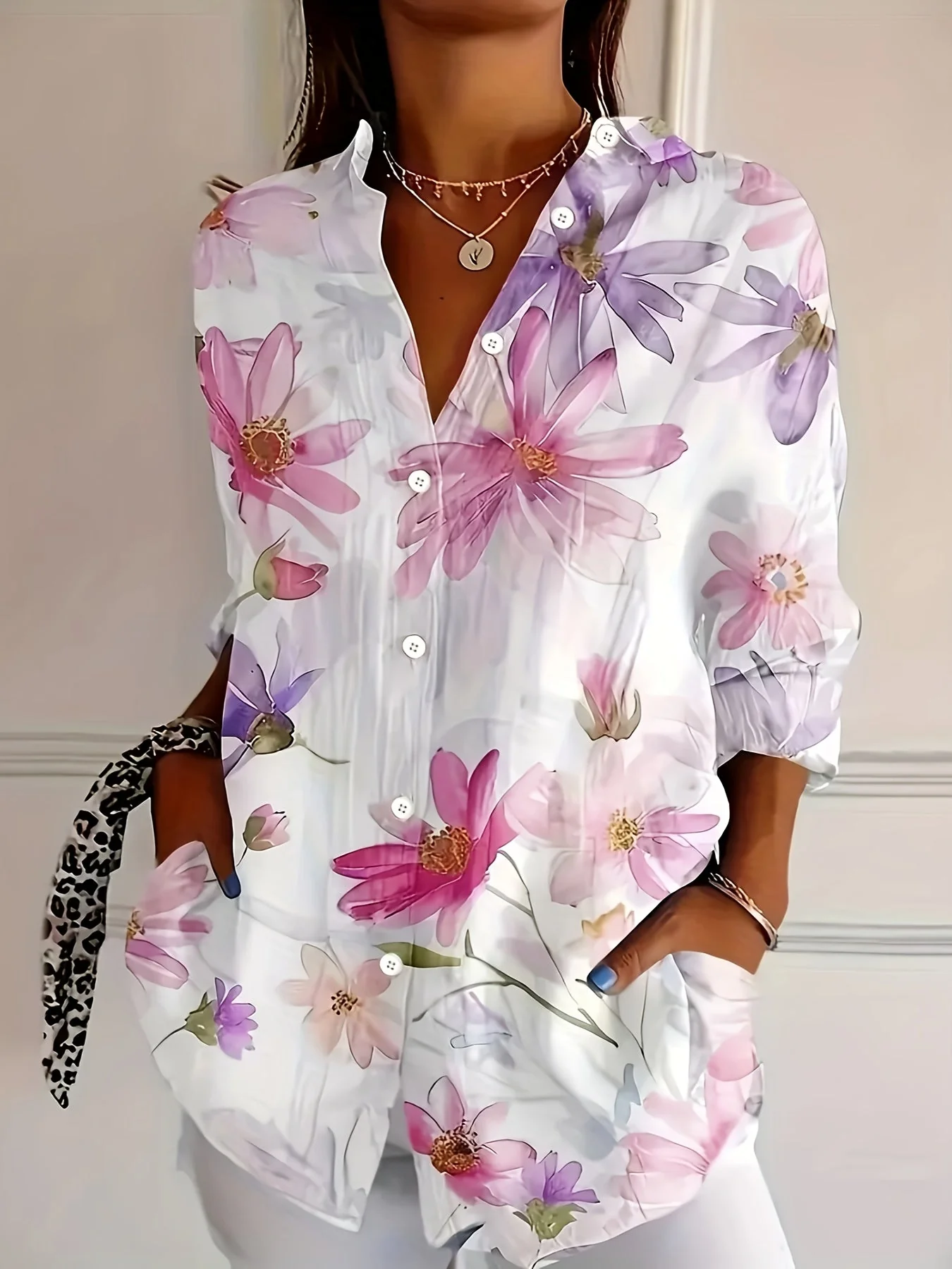 Chemisier femme élégant à imprimé floral style décontracté printemps-été - Image 2