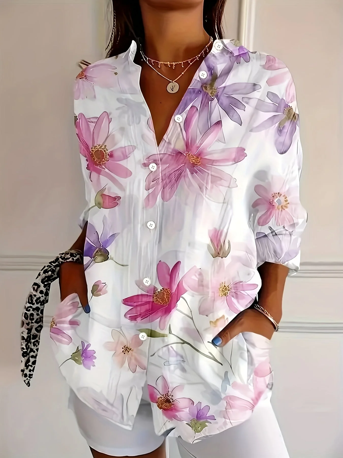 Chemisier femme élégant à imprimé floral style décontracté printemps-été - Image 4