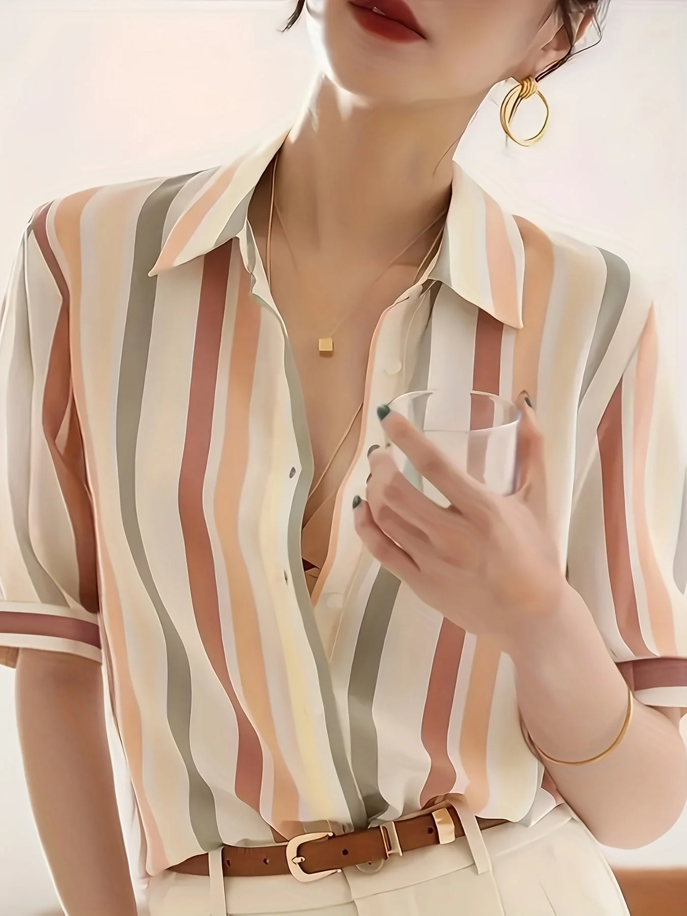 Chemisier Femme Élégant à Rayures Style Décontracté Printemps Été - Image 3