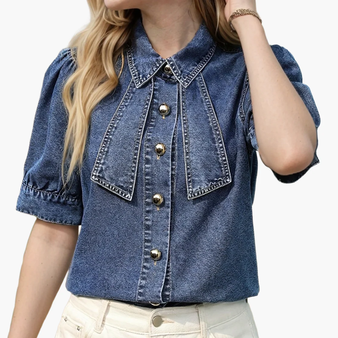 Chemisier en jean femme style élégant à manches courtes – Idéal printemps/été - Image 8