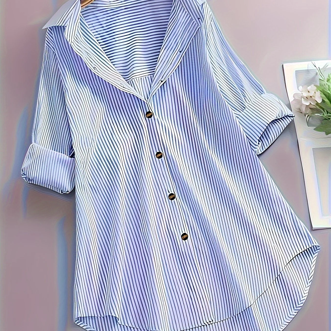 Chemisier long à rayures style décontracté pour femme, manches longues, idéal pour tous les jours - Image 11