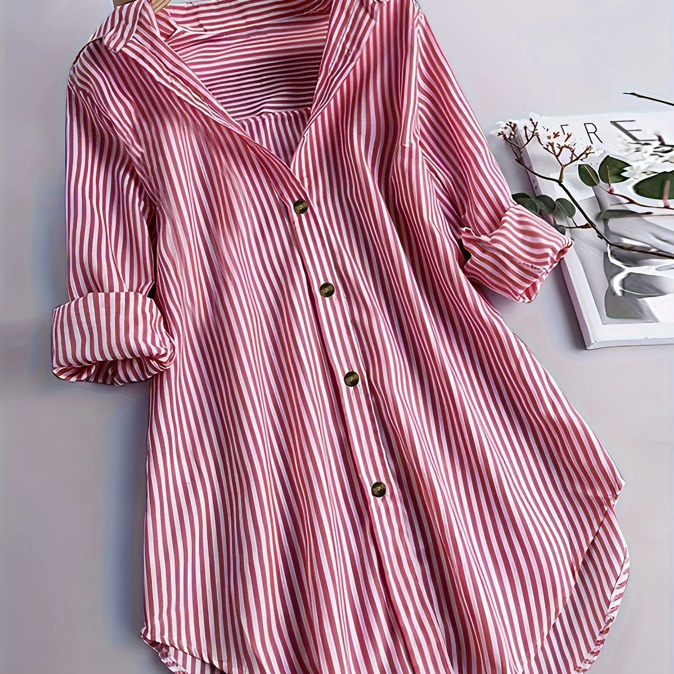 Chemisier long à rayures style décontracté pour femme, manches longues, idéal pour tous les jours - Image 12