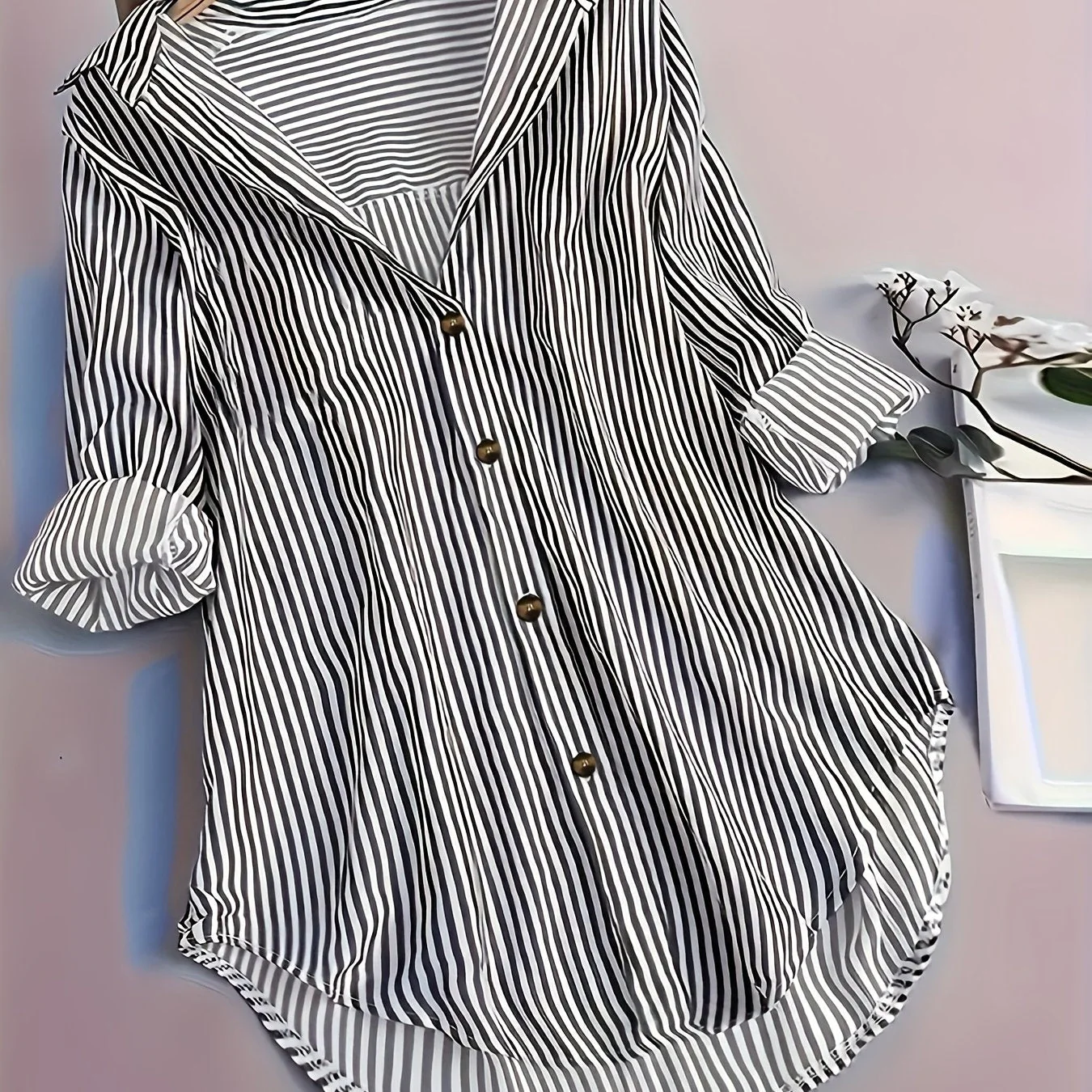 Chemisier long à rayures style décontracté pour femme, manches longues, idéal pour tous les jours - Image 13