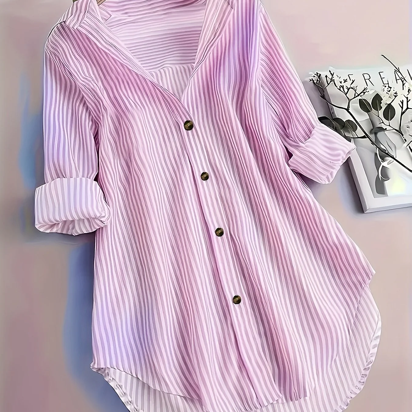 Chemisier long à rayures style décontracté pour femme, manches longues, idéal pour tous les jours - Image 14