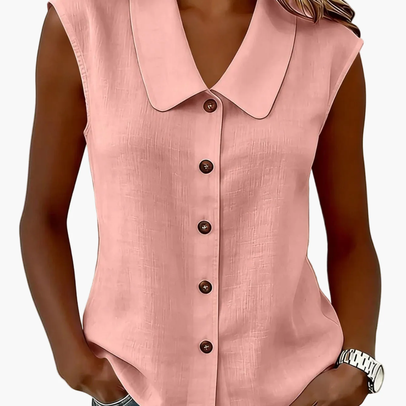 Chemisier sans manches à col Claudine pour femme, style décontracté chic, idéal pour le printemps et l'été - Image 16