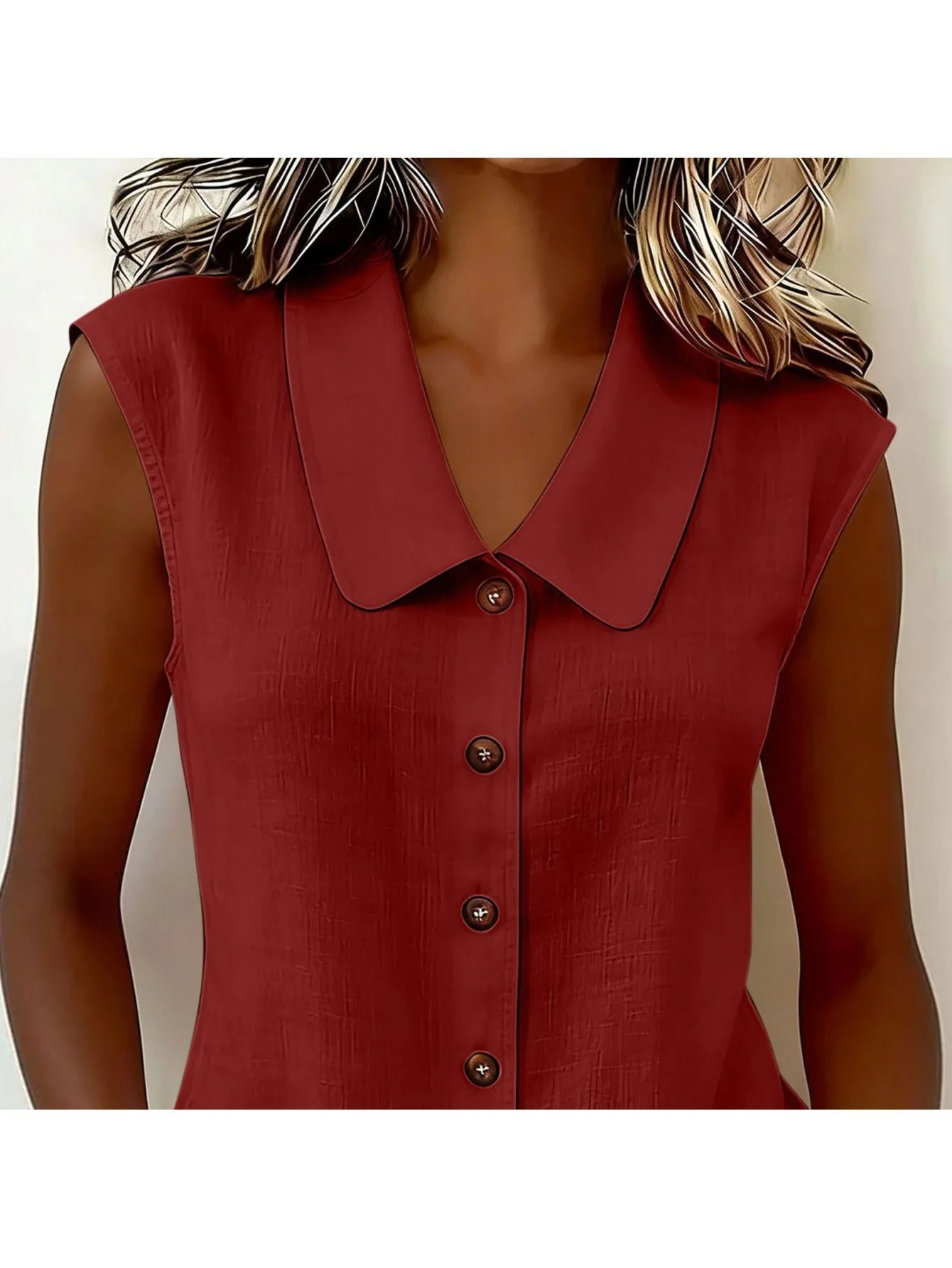 Chemisier sans manches à col Claudine pour femme, style décontracté chic, idéal pour le printemps et l'été - Image 8