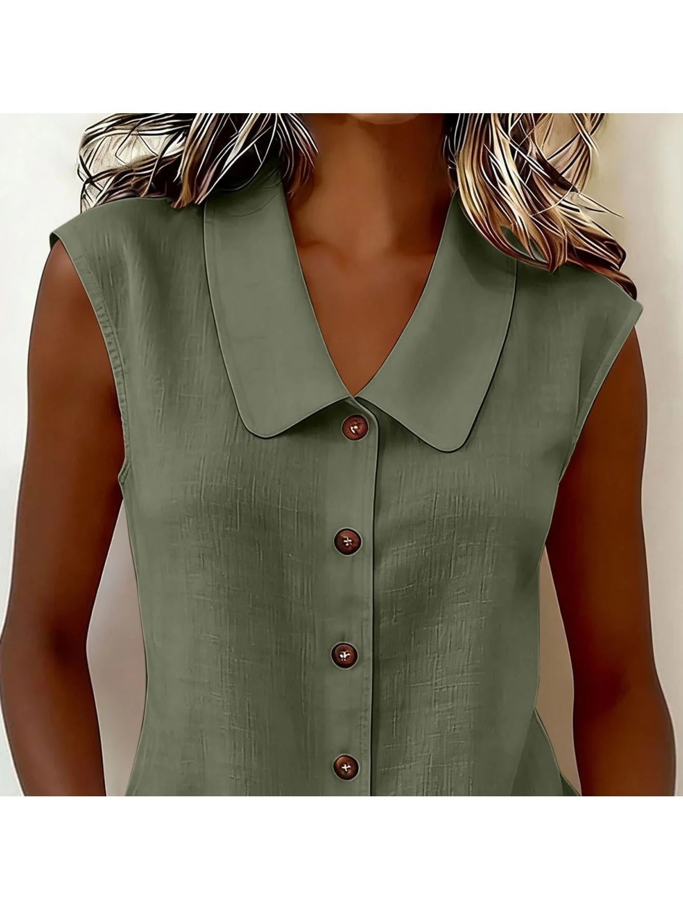 Chemisier sans manches à col Claudine pour femme, style décontracté chic, idéal pour le printemps et l'été - Image 9