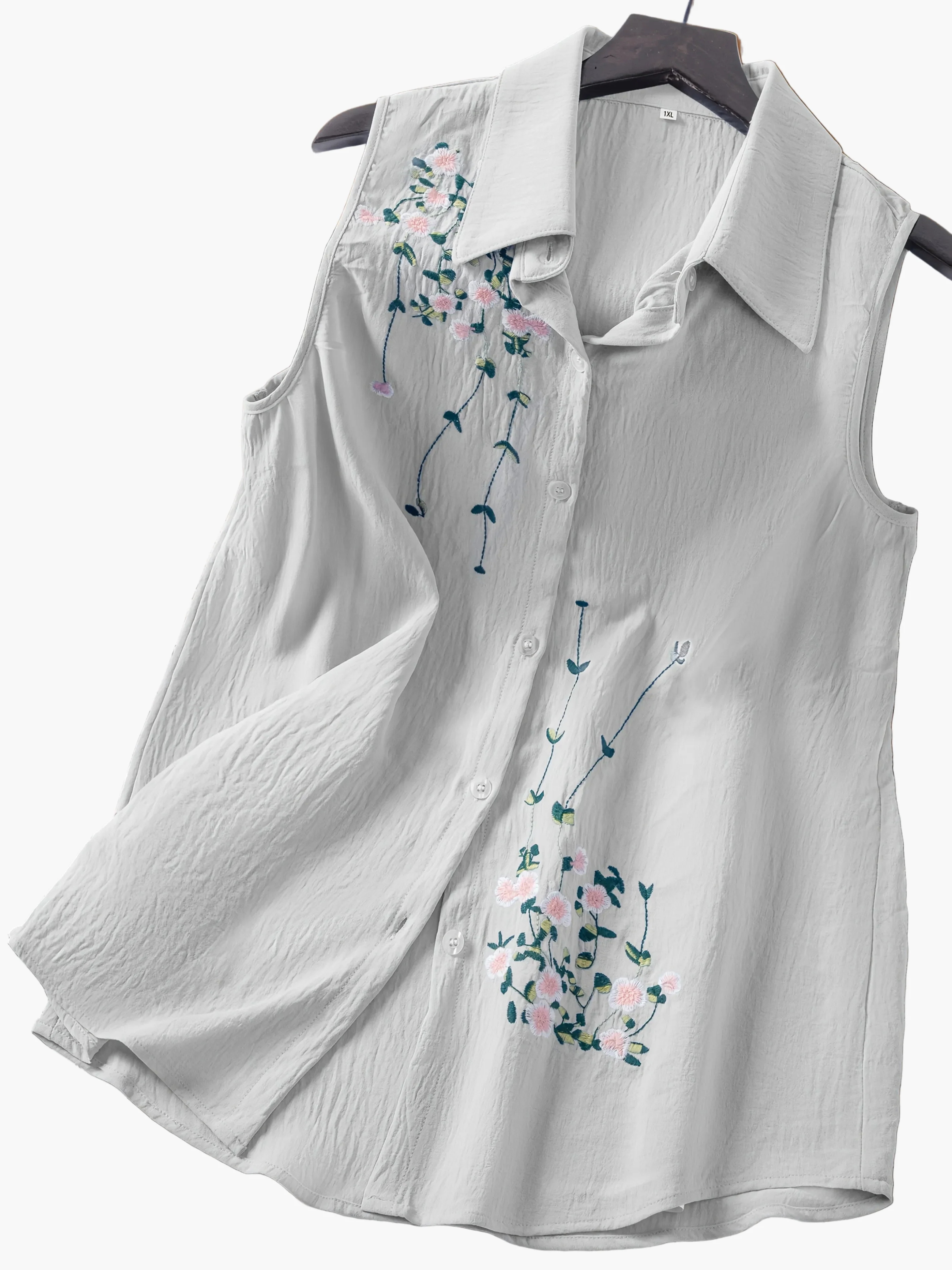 Chemisier sans manches femme style élégant avec broderie florale - Usage quotidien ou bureau - Image 11