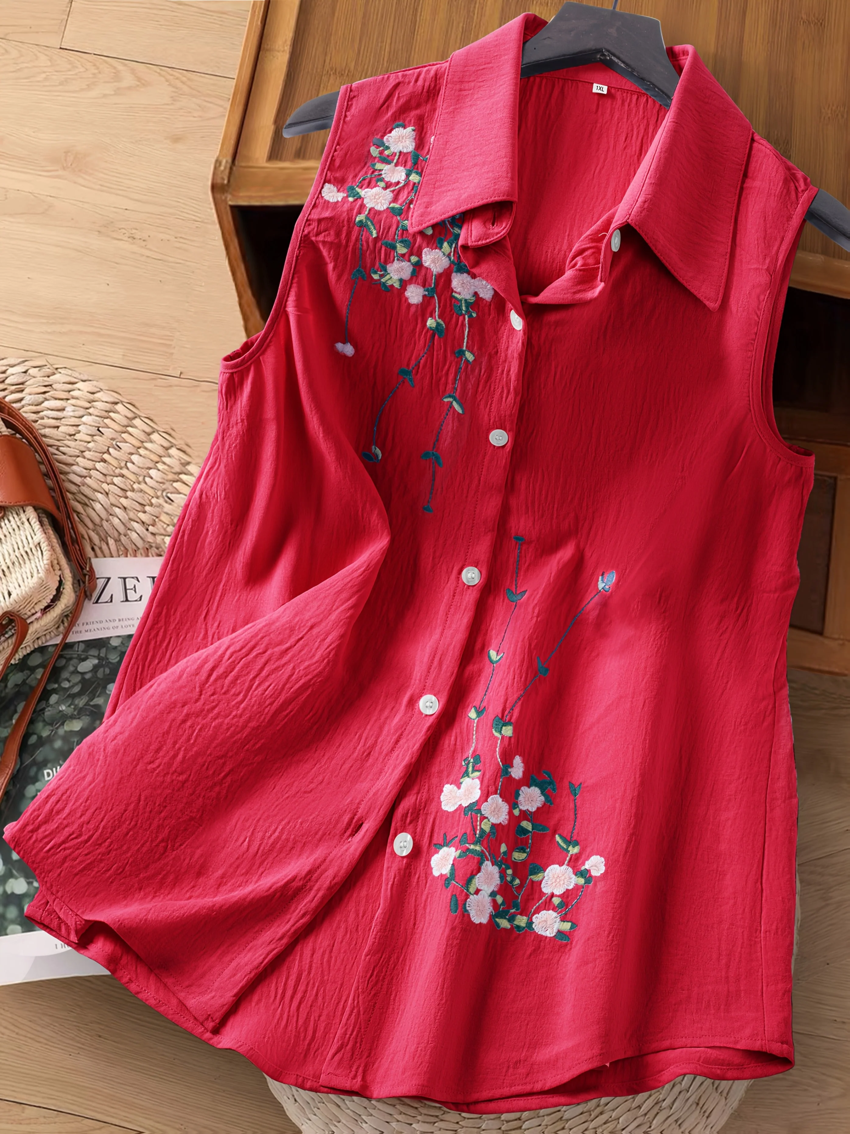 Chemisier sans manches femme style élégant avec broderie florale - Usage quotidien ou bureau - Image 4