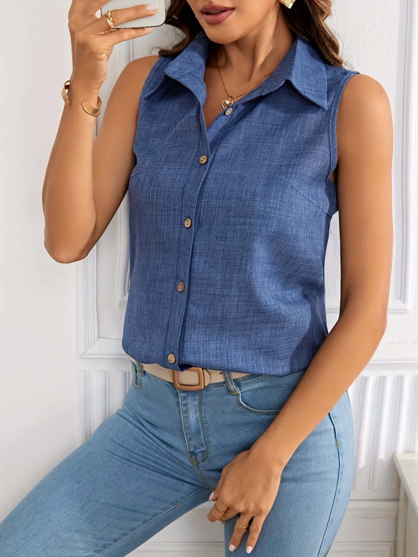 Chemisier sans manches femme style polo élégant pour l'été - Image 9