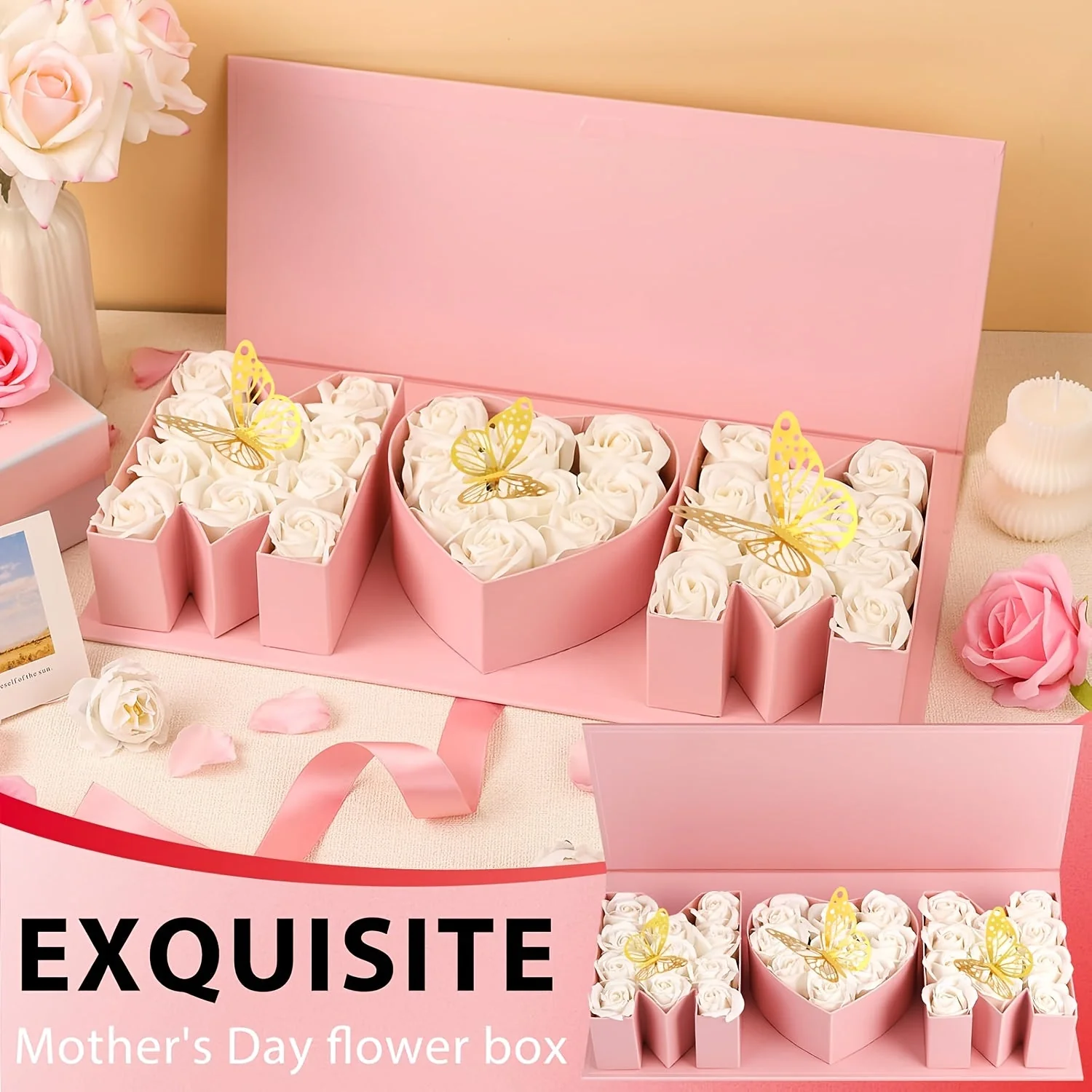 Coffret Cadeau Fantaisie Fête des Mères Femme – Boîte Présentoir Élégante avec Compartiments Lettres et Cœur - Image 2