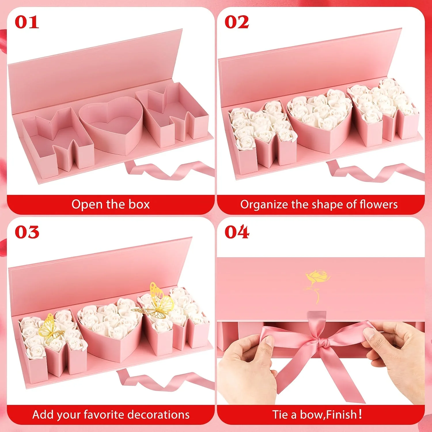 Coffret Cadeau Fantaisie Fête des Mères Femme – Boîte Présentoir Élégante avec Compartiments Lettres et Cœur - Image 3