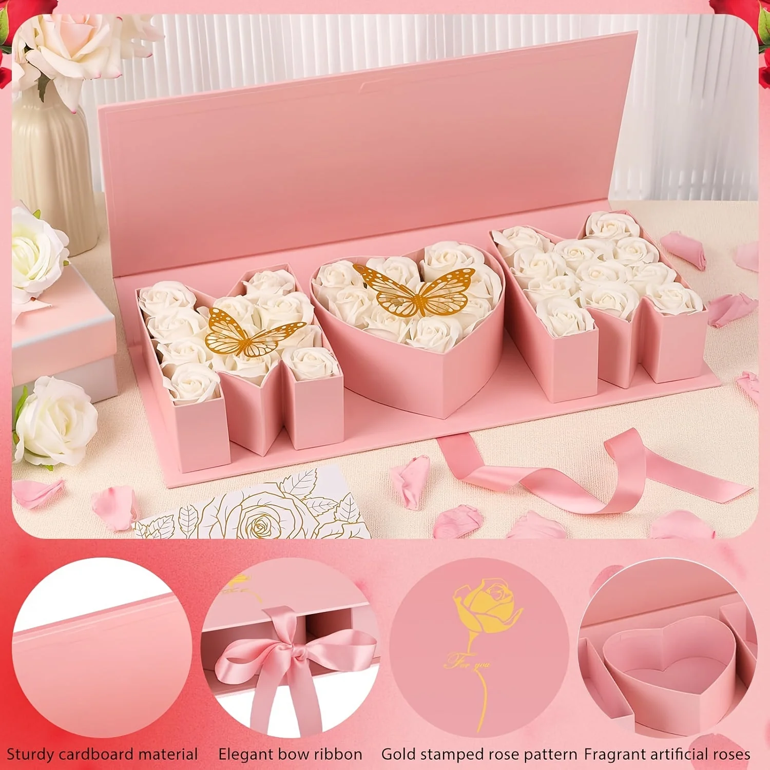 Coffret Cadeau Fantaisie Fête des Mères Femme – Boîte Présentoir Élégante avec Compartiments Lettres et Cœur - Image 8