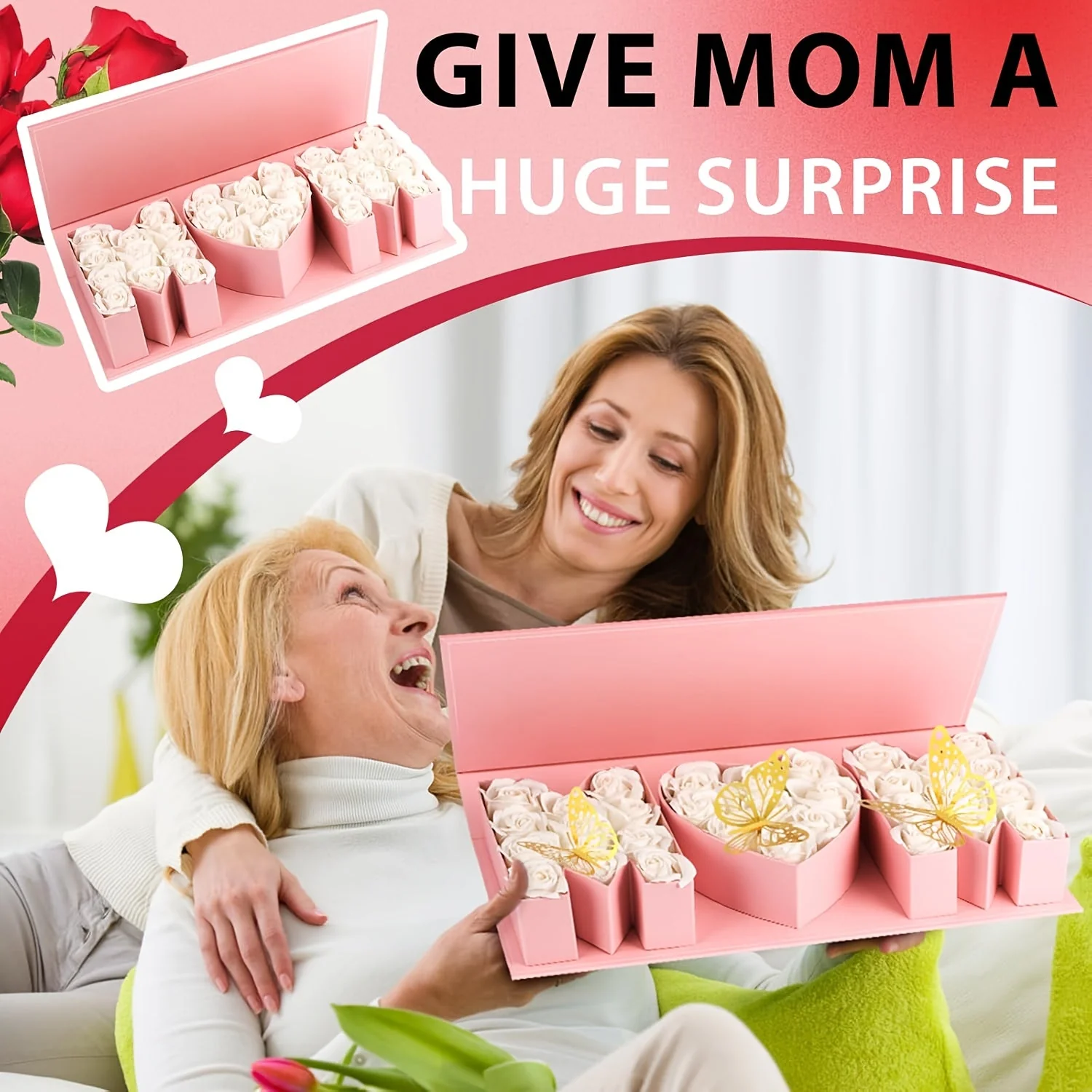 Coffret Cadeau Fantaisie Fête des Mères Femme – Boîte Présentoir Élégante avec Compartiments Lettres et Cœur - Image 9
