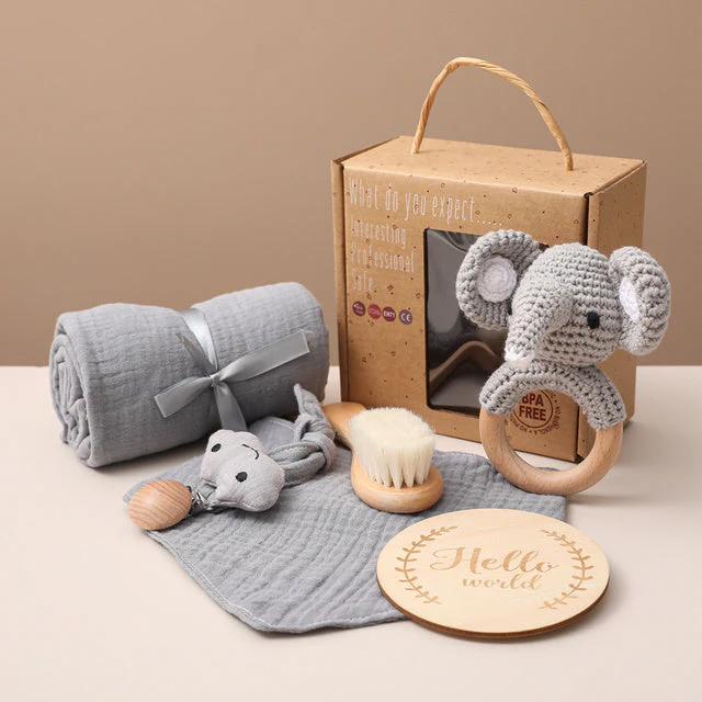 Coffret Cadeau de Naissance Bébé Mixte – Set de Bain et Jouets Éveil Éléphant - Image 3