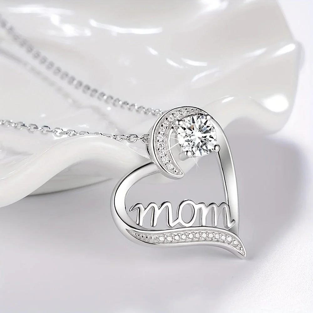Collier Femme Cœur Élégant avec Inscription 'Mom' et Rose Éternelle – Cadeau Idéal Fête des Mères - Image 2