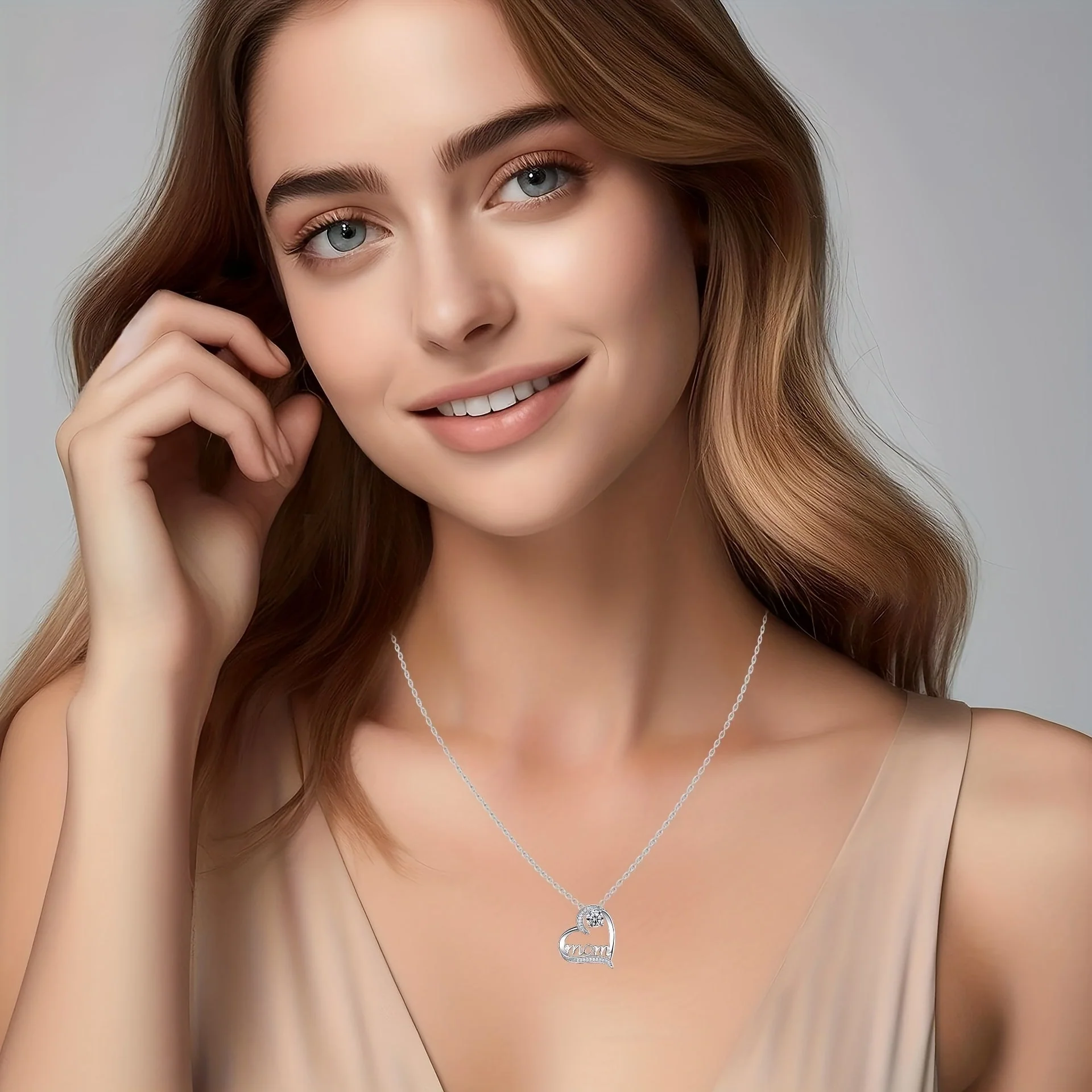 Collier Femme Cœur Élégant avec Inscription 'Mom' et Rose Éternelle – Cadeau Idéal Fête des Mères - Image 4