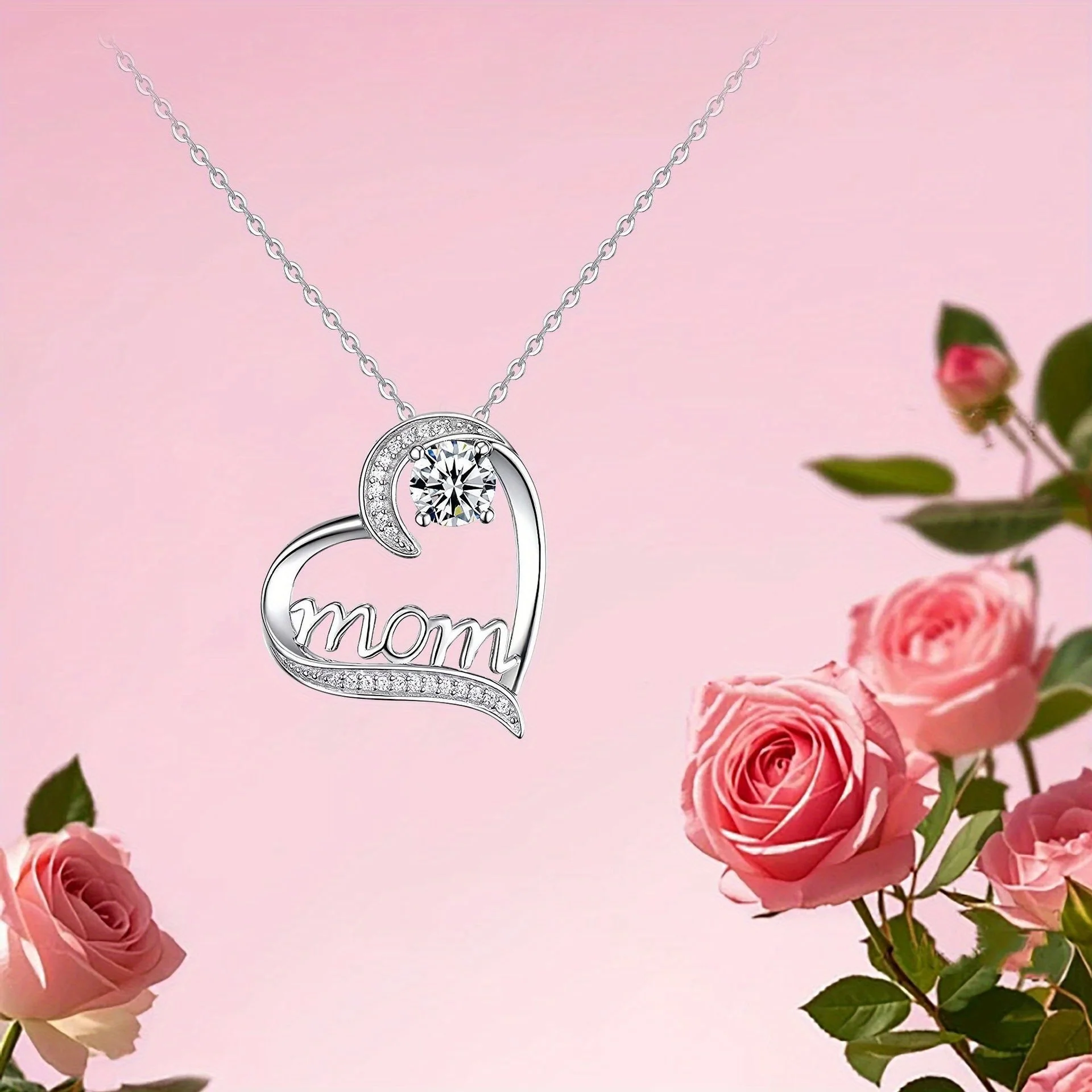 Collier Femme Cœur Élégant avec Inscription 'Mom' et Rose Éternelle – Cadeau Idéal Fête des Mères - Image 5