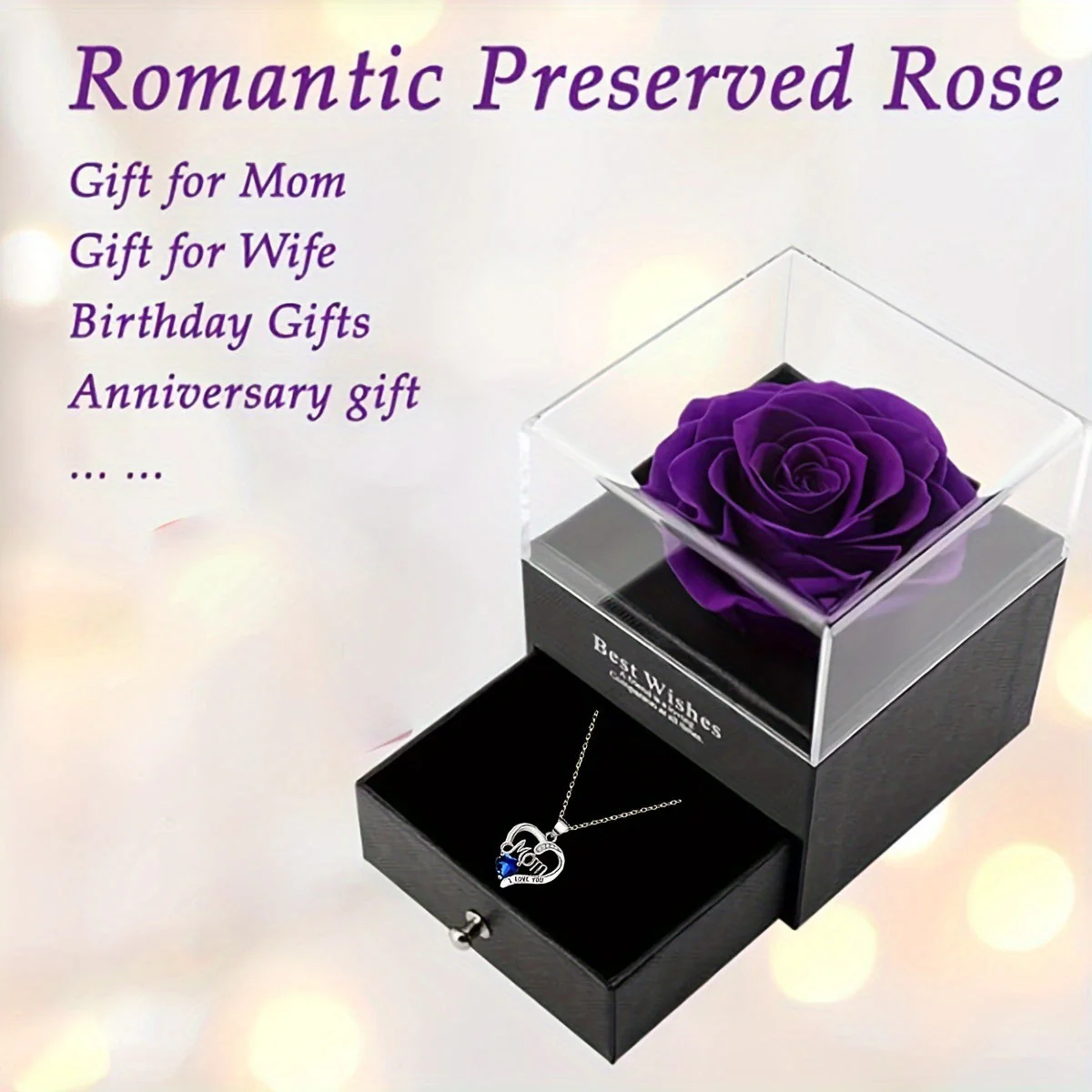 Collier Femme Pendentif Coeur 'Mom' avec Rose Éternelle – Cadeau Élégant pour la Fête des Mères - Image 10