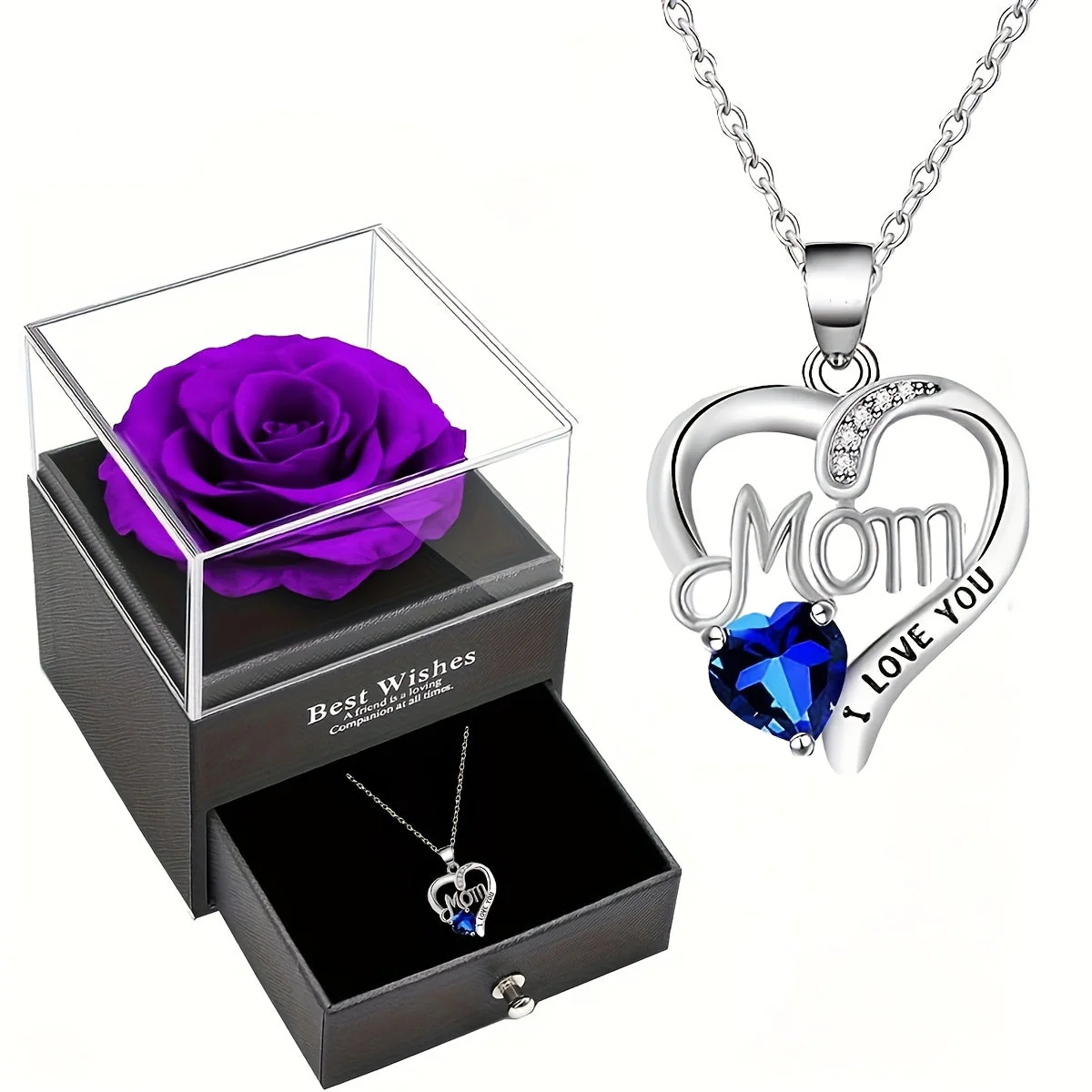 Collier Femme Pendentif Coeur 'Mom' avec Rose Éternelle – Cadeau Élégant pour la Fête des Mères - Image 12