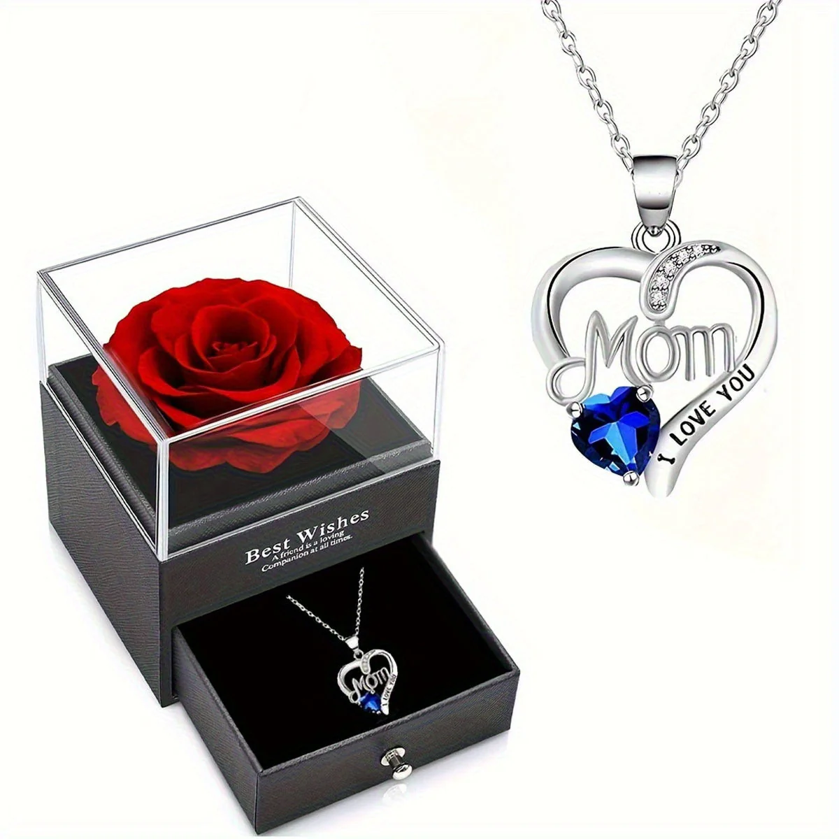 Collier Femme Pendentif Coeur 'Mom' avec Rose Éternelle – Cadeau Élégant pour la Fête des Mères - Image 13