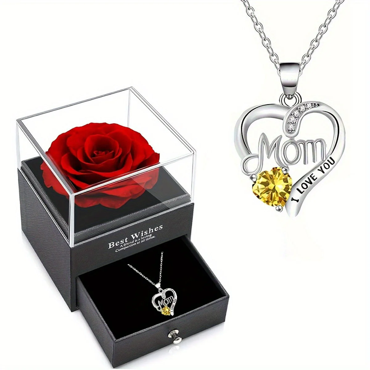 Collier Femme Pendentif Coeur 'Mom' avec Rose Éternelle – Cadeau Élégant pour la Fête des Mères - Image 15