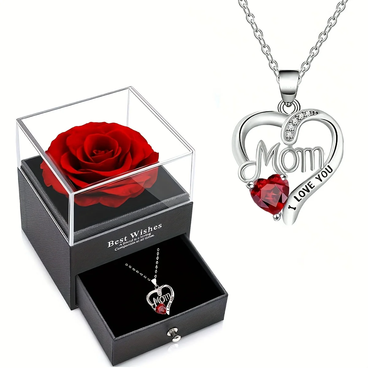 Collier Femme Pendentif Coeur 'Mom' avec Rose Éternelle – Cadeau Élégant pour la Fête des Mères - Image 20