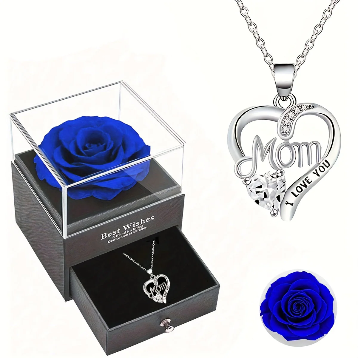 Collier Femme Pendentif Coeur 'Mom' avec Rose Éternelle – Cadeau Élégant pour la Fête des Mères - Image 23