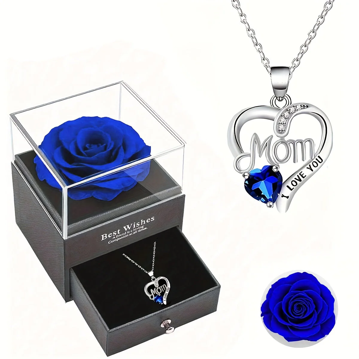 Collier Femme Pendentif Coeur 'Mom' avec Rose Éternelle – Cadeau Élégant pour la Fête des Mères - Image 24