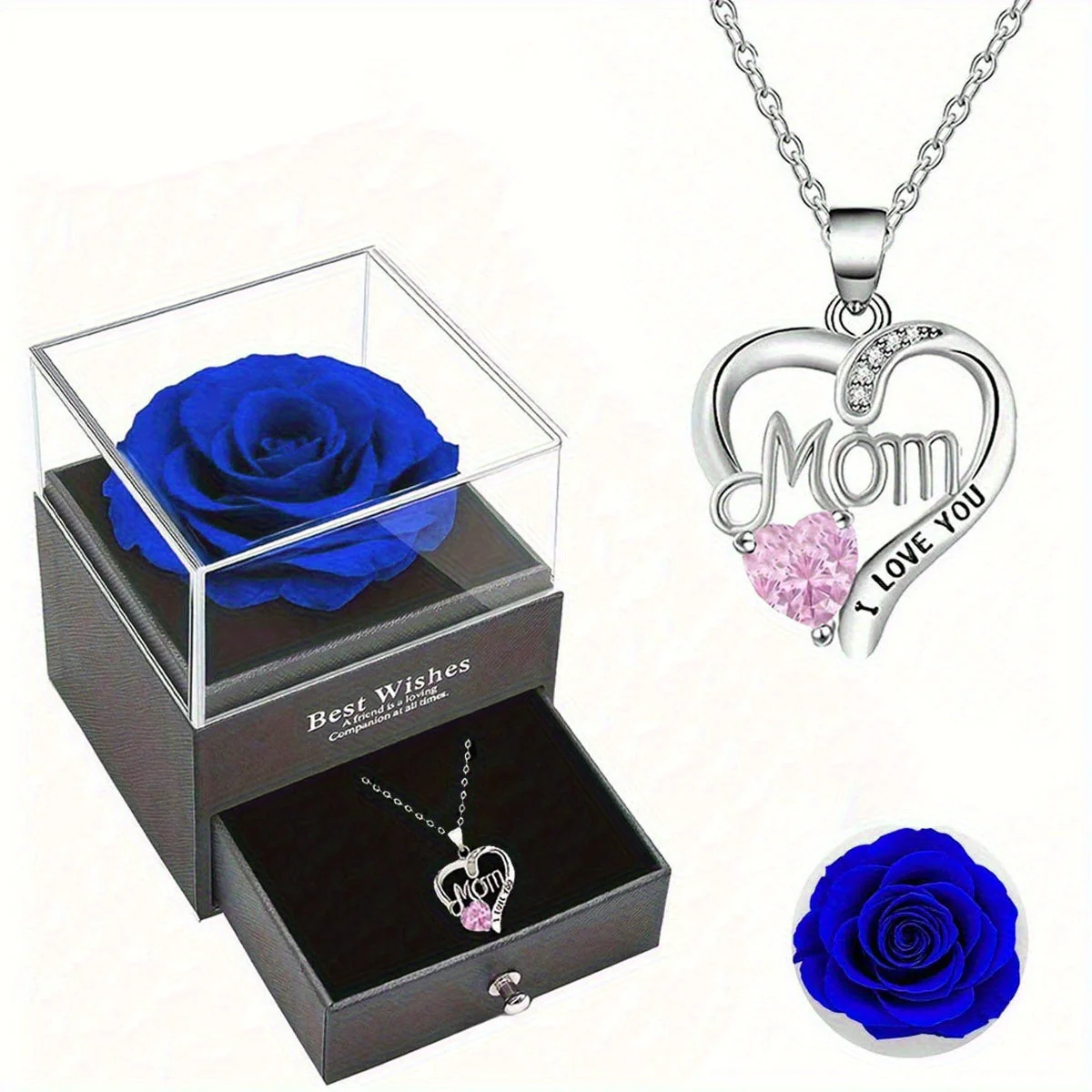Collier Femme Pendentif Coeur 'Mom' avec Rose Éternelle – Cadeau Élégant pour la Fête des Mères - Image 26