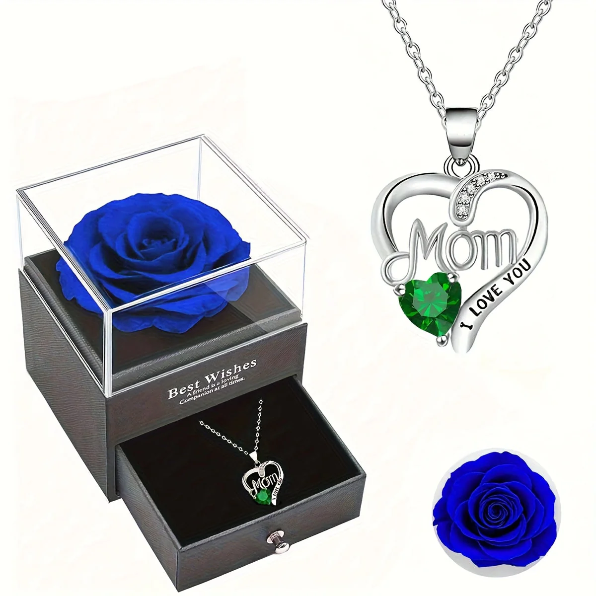Collier Femme Pendentif Coeur 'Mom' avec Rose Éternelle – Cadeau Élégant pour la Fête des Mères - Image 27