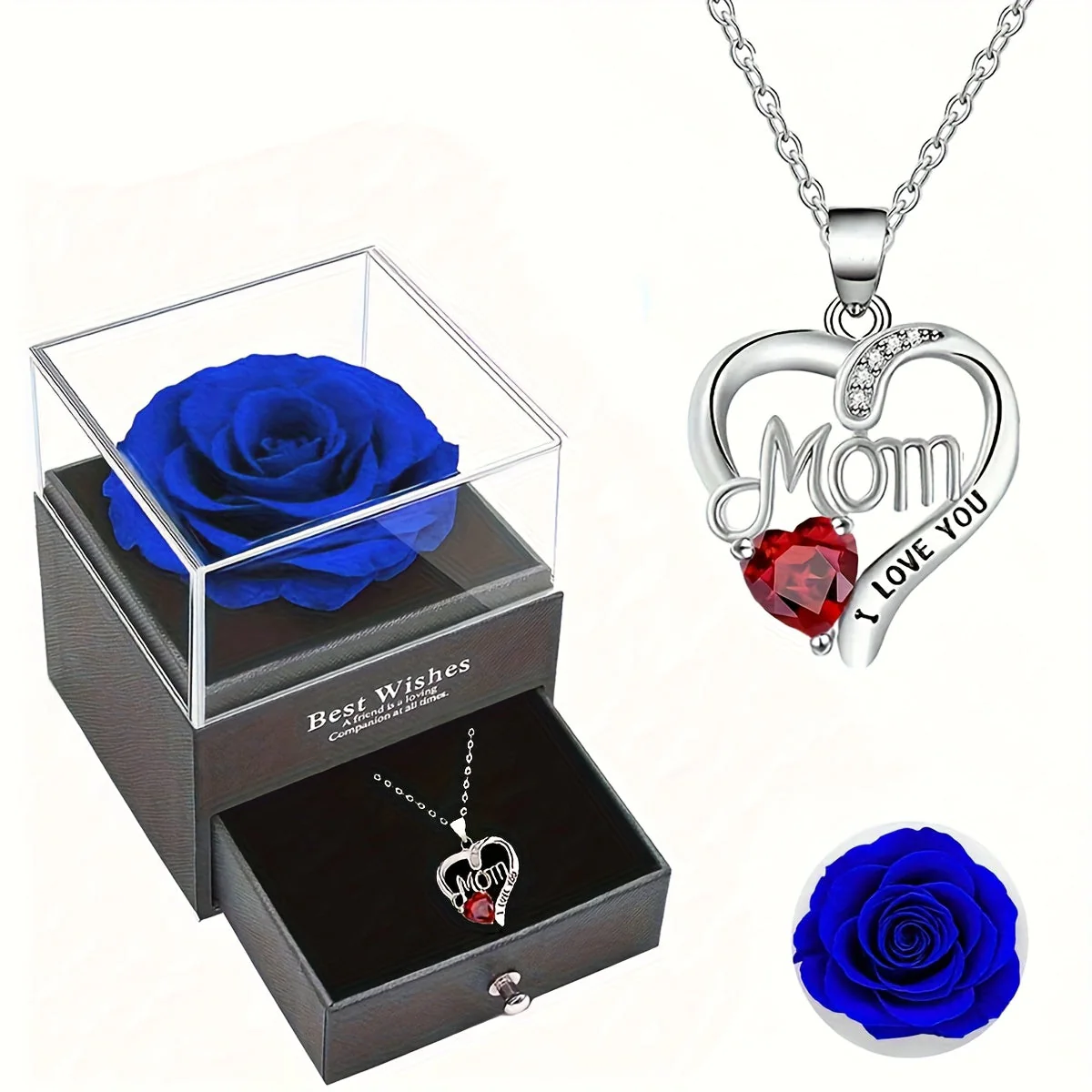 Collier Femme Pendentif Coeur 'Mom' avec Rose Éternelle – Cadeau Élégant pour la Fête des Mères - Image 28