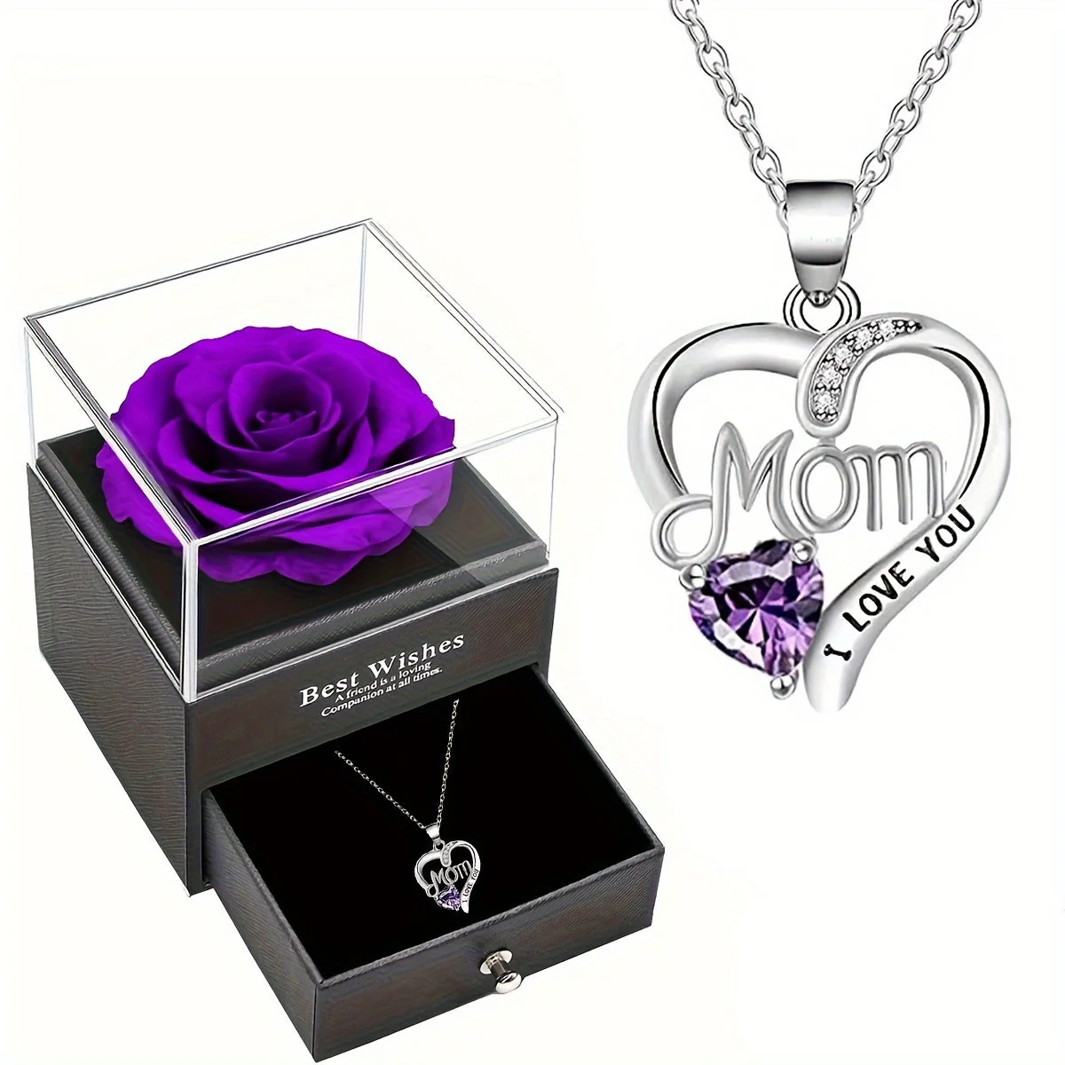 Collier Femme Pendentif Coeur 'Mom' avec Rose Éternelle – Cadeau Élégant pour la Fête des Mères - Image 29