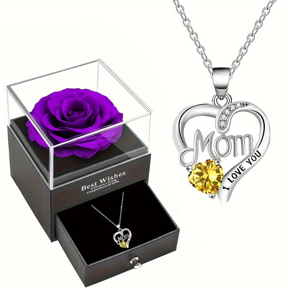 Collier Femme Pendentif Coeur 'Mom' avec Rose Éternelle – Cadeau Élégant pour la Fête des Mères - Image 30