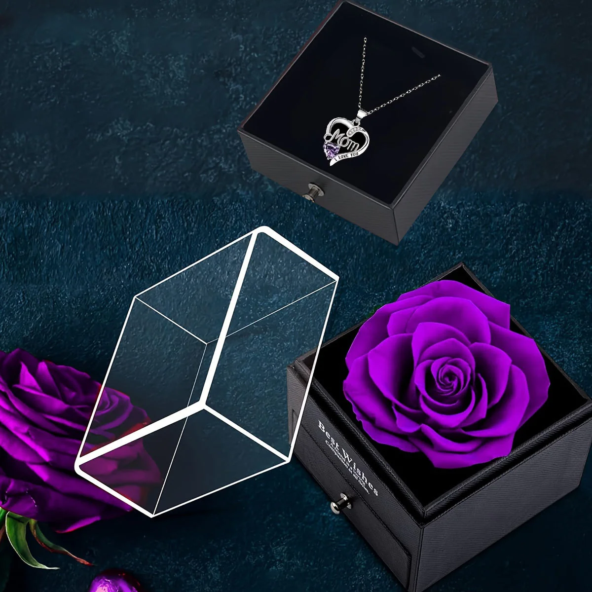 Collier Femme Pendentif Coeur 'Mom' avec Rose Éternelle – Cadeau Élégant pour la Fête des Mères - Image 5