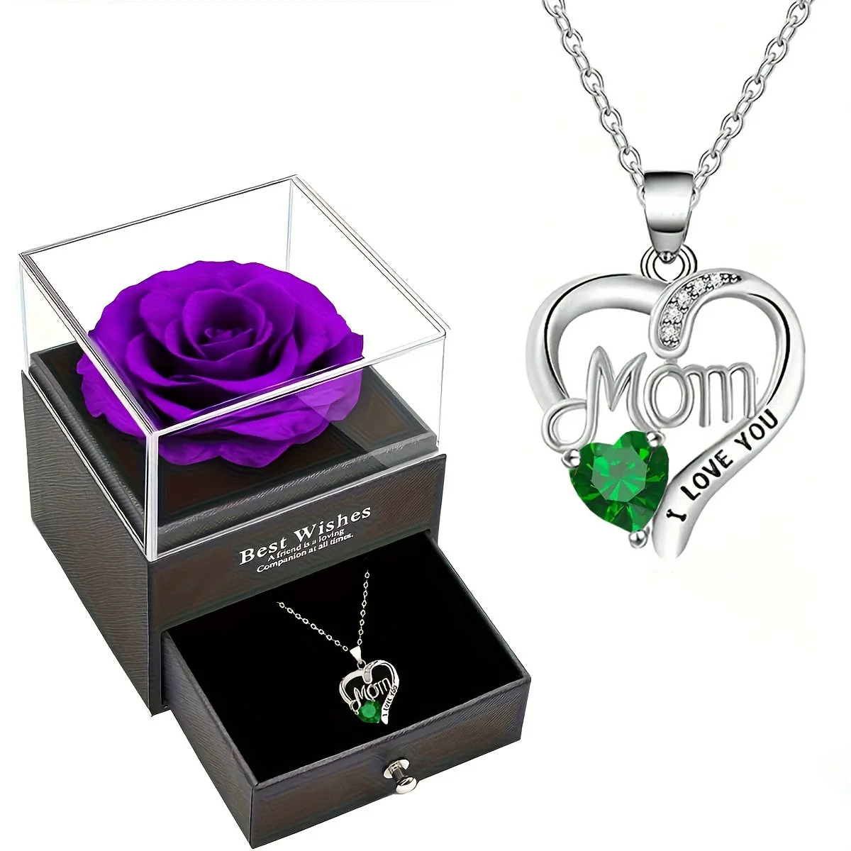 Collier Femme Pendentif Coeur 'Mom' avec Rose Éternelle – Cadeau Élégant pour la Fête des Mères - Image 6