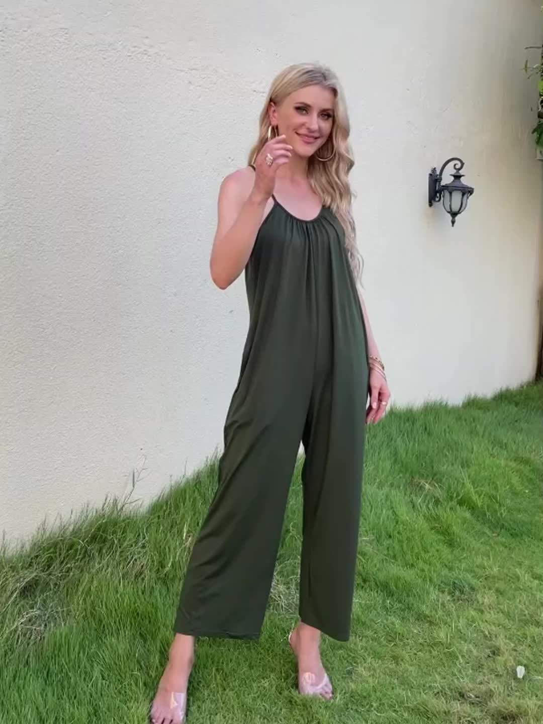 Combinaison ample décontractée femme style été à bretelles fines et poches – Look chic et confortable pour vacances ou ville - Image 12