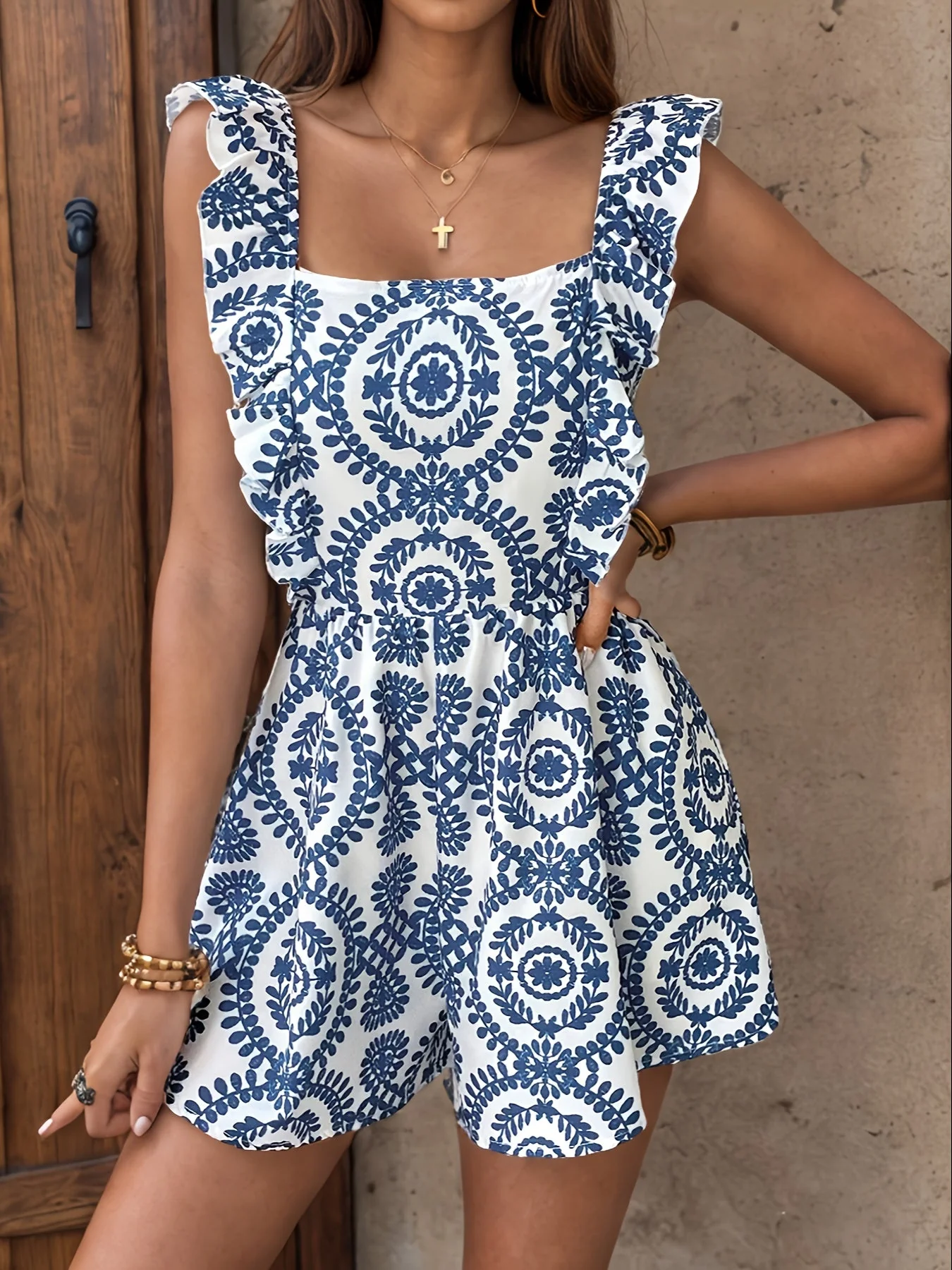 Combinaison courte femme style bohème chic pour l'été à motif tribal - Image 5