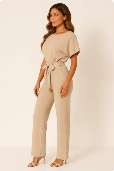Combinaison élégante pour femme à ceinture nouée pour occasions décontractées ou habillées - Image 2