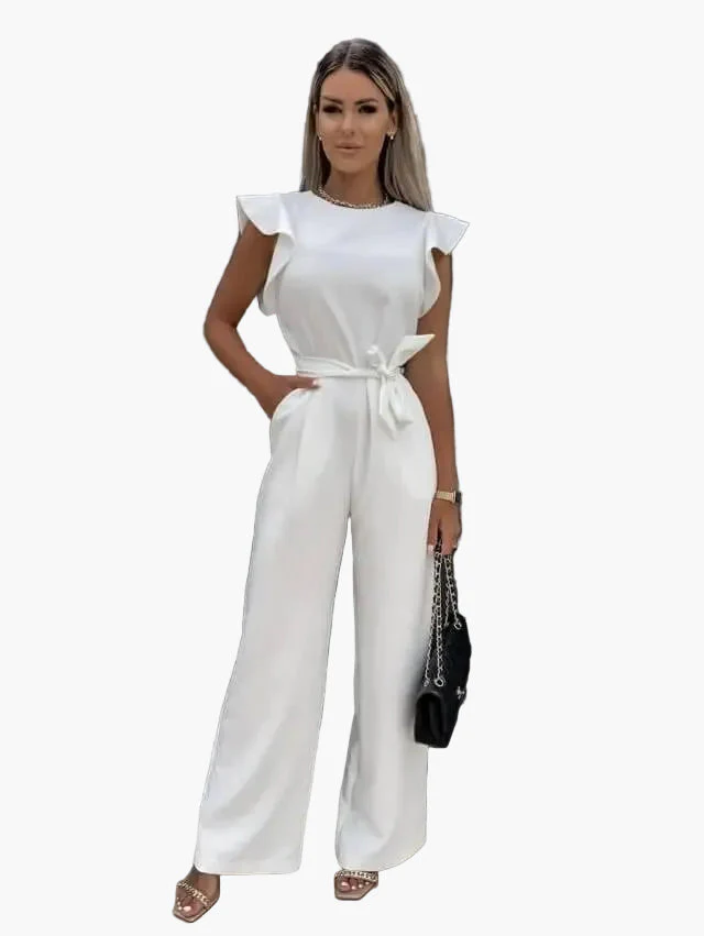 Combinaison élégante femme style chic avec ceinture et manches volantées - Idéale au quotidien et en soirée - Image 4
