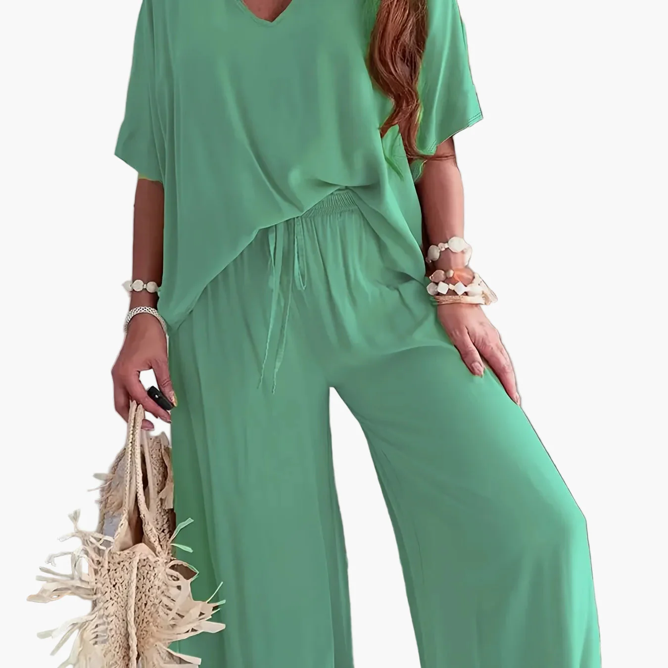 Combinaison Pantalon Femme Style Décontracté Chic à Manches Courtes et Col V – Parfaite pour Printemps et Été - Image 13