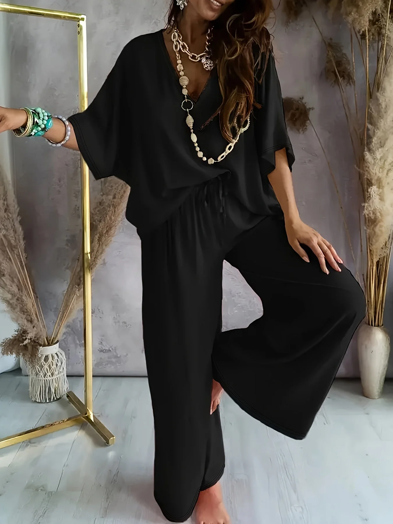 Combinaison Pantalon Femme Style Décontracté Chic à Manches Courtes et Col V – Parfaite pour Printemps et Été - Image 6