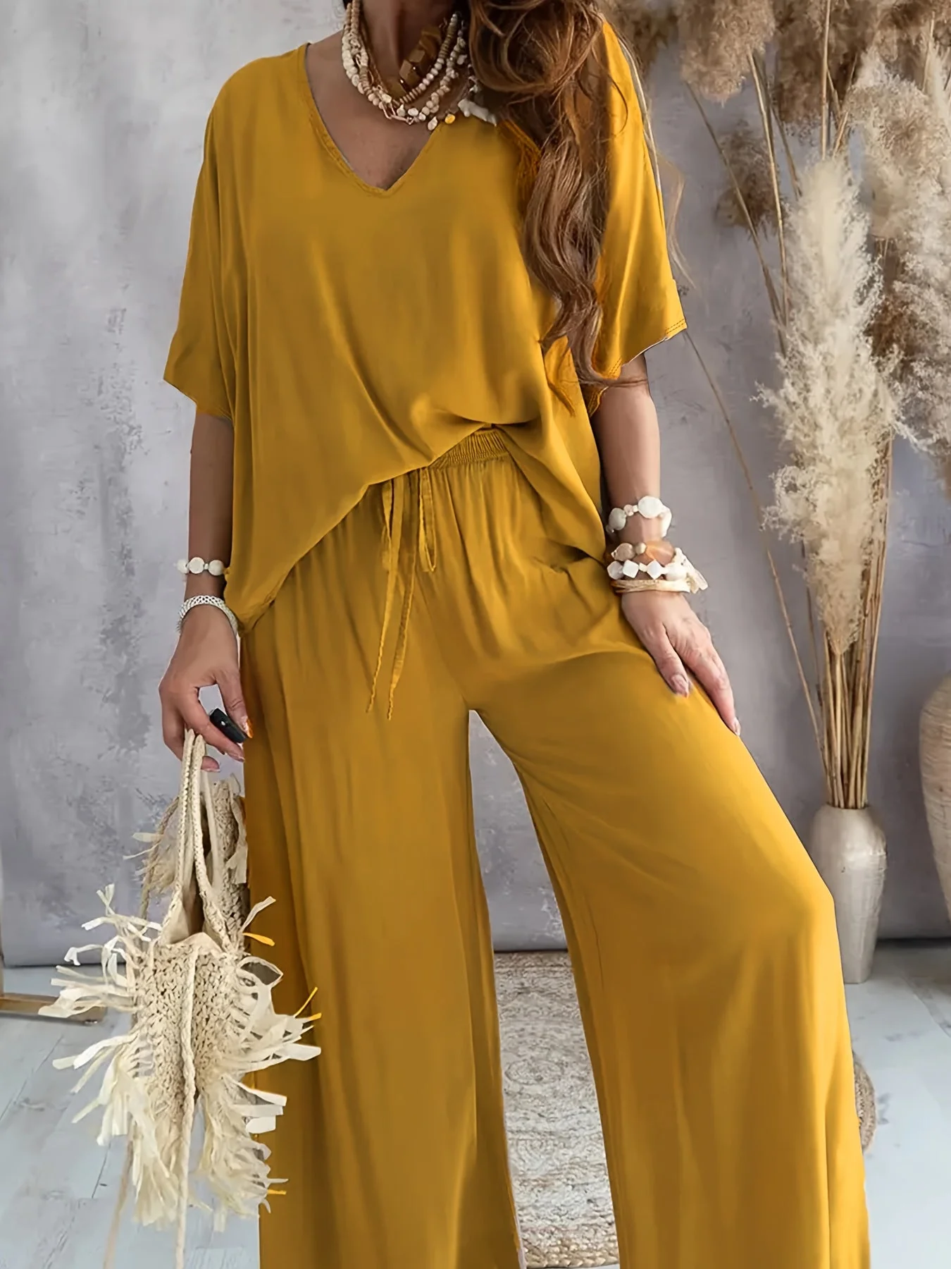 Combinaison Pantalon Femme Style Décontracté Chic à Manches Courtes et Col V – Parfaite pour Printemps et Été - Image 7
