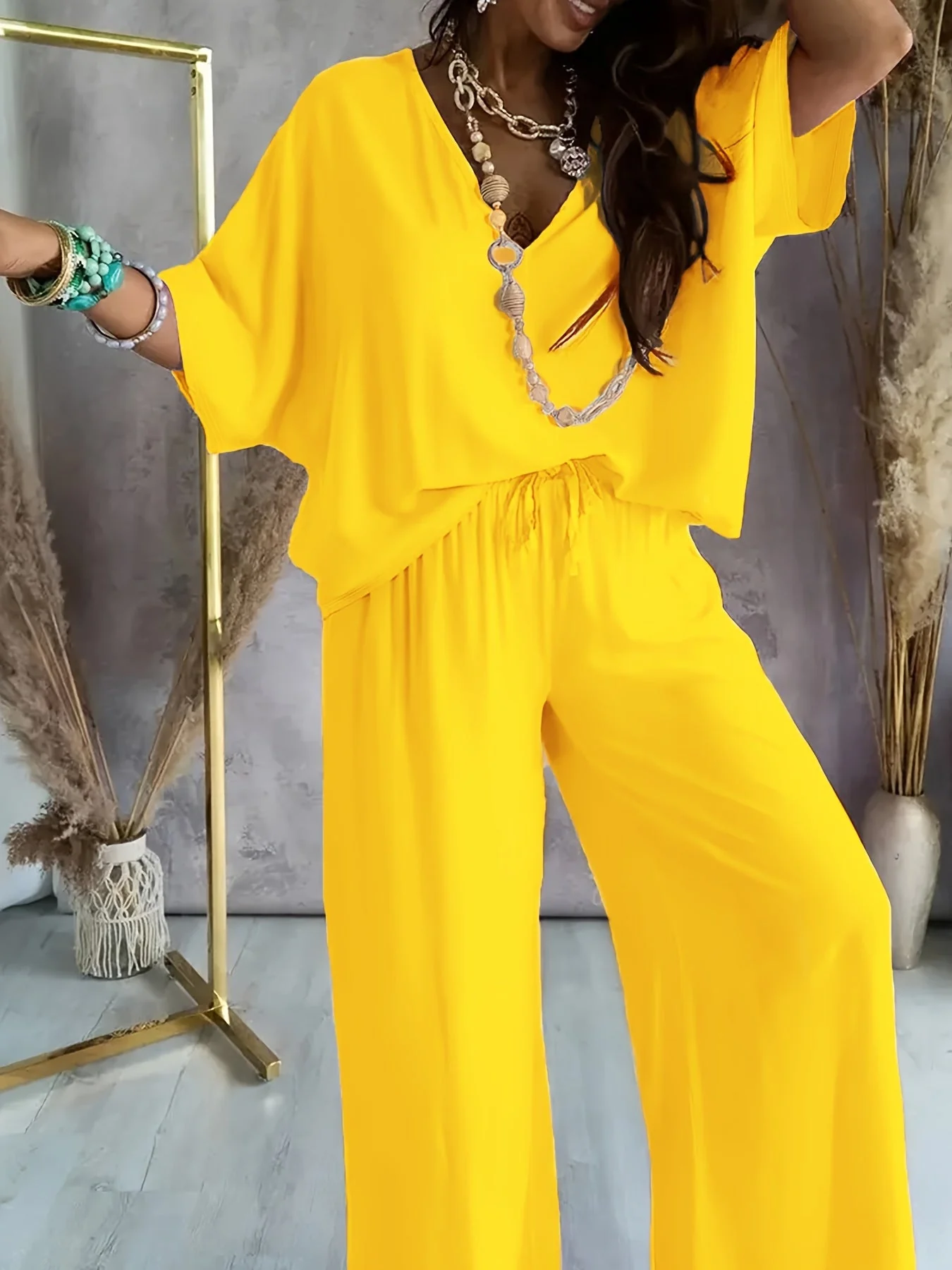 Combinaison Pantalon Femme Style Décontracté Chic à Manches Courtes et Col V – Parfaite pour Printemps et Été - Image 8