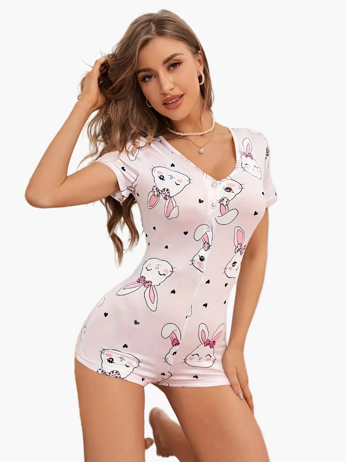 Combinaison Pyjama Femme Style Kawaii à Motif Lapin, Décontractée pour la Maison et la Nuit - Image 6
