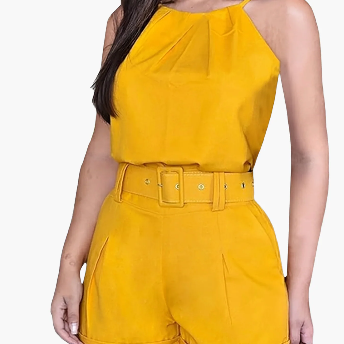 Combinaison Short Élégante Femme Sans Manches Style Printemps Été avec Ceinture - Image 8