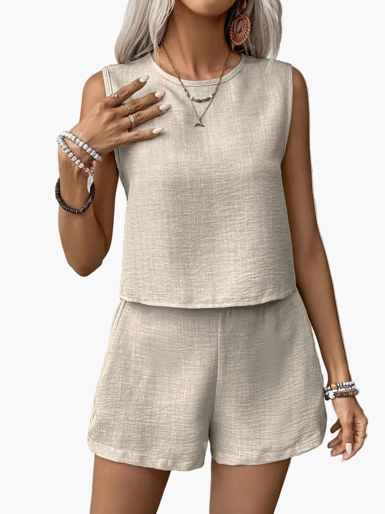 Combinaison Short Femme Élégante Sans Manches Style Été Décontracté - Image 11