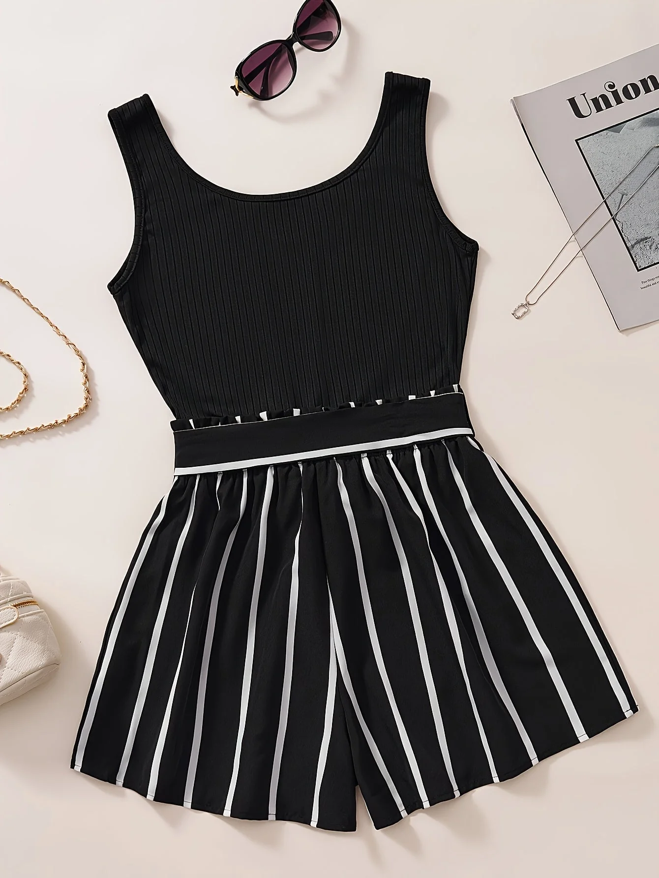 Combishort élégante à rayures pour femme, style décontracté été - Image 2