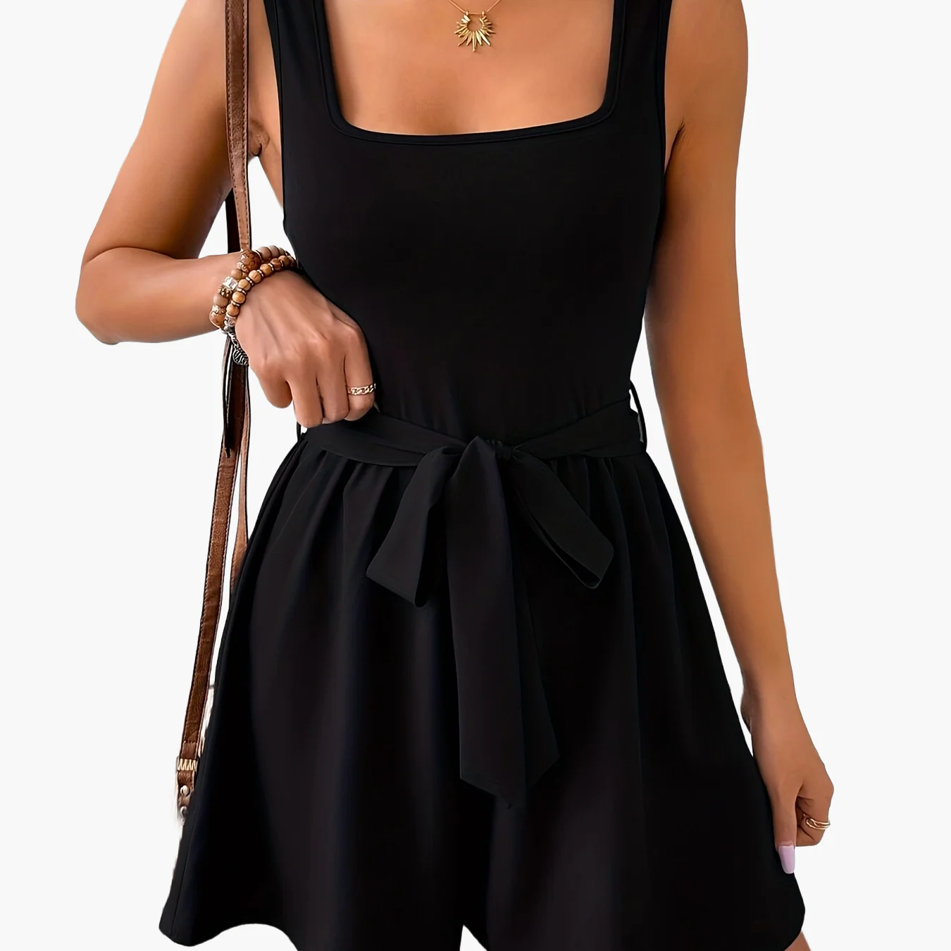 Combishort femme élégante à col carré style décontracté pour l'été et le printemps - Image 6